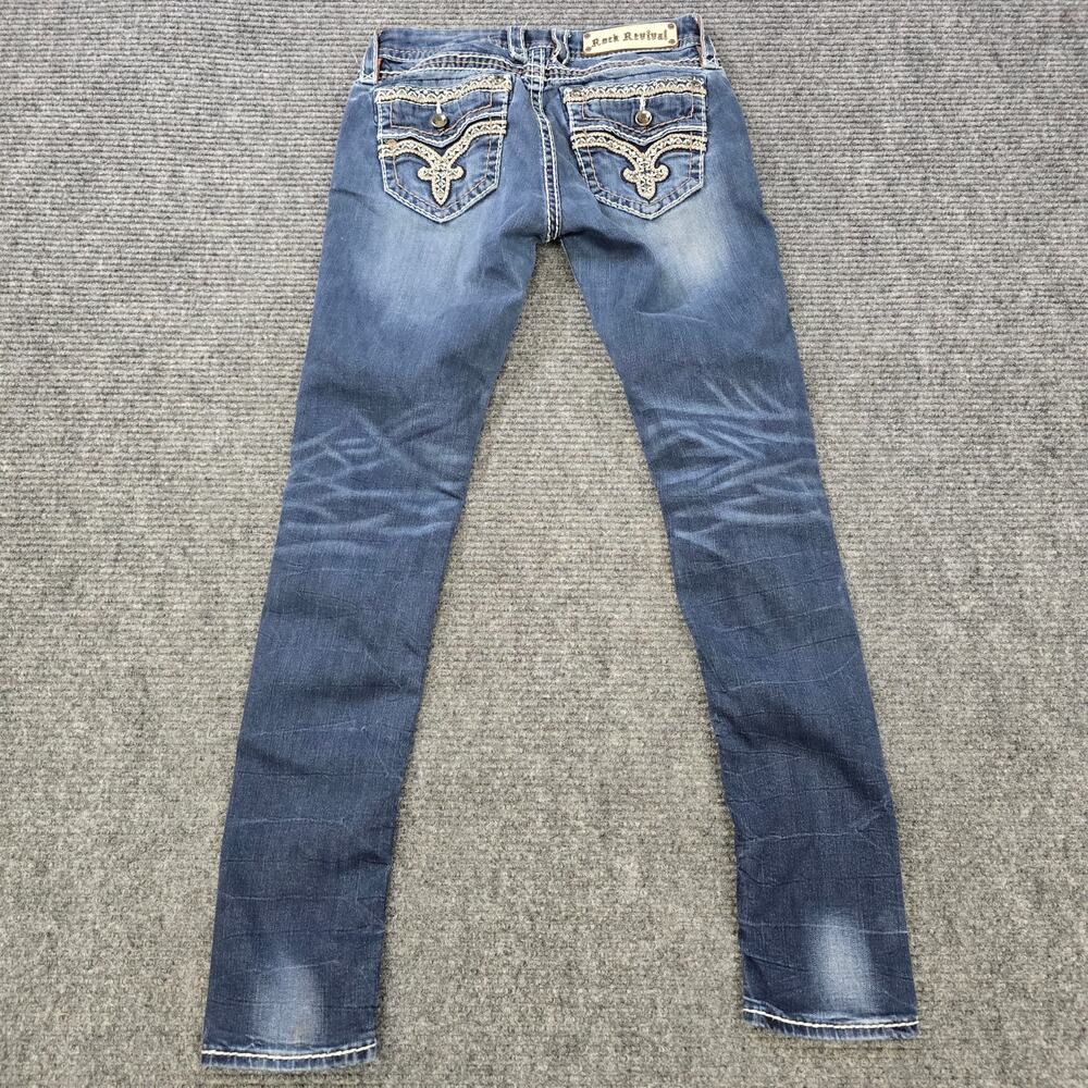 Rock Revival Jeans Womens 28x31 Blue Jasna Skinny Distressed Flap